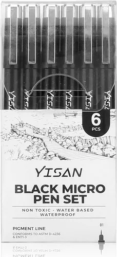 Vista 6 de YISAN Plumas de Punta Ultra Fina Negras 01, Bolígrafos de Tinta de Punta Extra Fina, Marcadores de Arte Finos de 0.25mm Sin Derrames para Dibujo