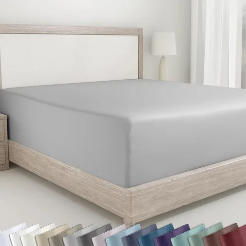 Vista 14 de California Design Den - Sábana bajera ajustable blanca, 100% algodón de 400 hilos, sábanas refrescantes de satén, no elástico que se desprende