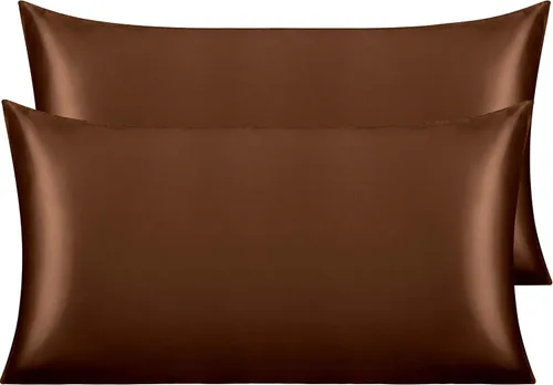 Vista 114 de NTBAY Paquete de 2 fundas de almohada estándar de satén para cabello y piel, lujosas y sedosas fundas de almohada con cierre de sobre, 20 x 26