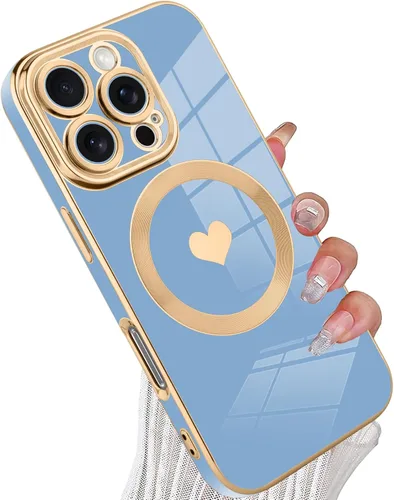 Vista 44 de tharlet Funda Magnética para iPhone 11 [Compatible con Magsafe] Lindo Corazón de Amor de Lujo Chapado Borde Dorado Parachoques con Lente de Cámara