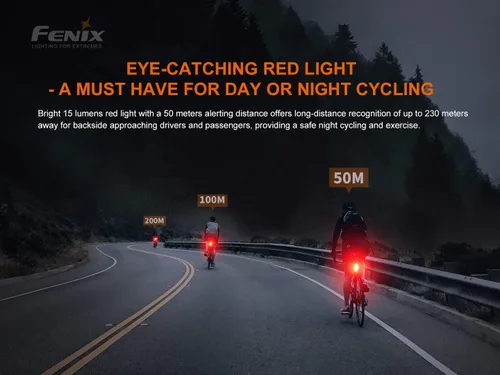 Vista 8 de Fenix BC05R V2 USB-C - Luz trasera roja para bicicleta con cable de carga EdisonBright tipo C