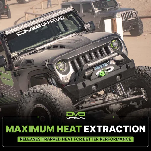 Vista 3 de Campana de dispersión de calor DV8 para Jeep Wrangler JK 2007-2018 de acero estampado Capucha central ventilada para un máximo flujo de aire
