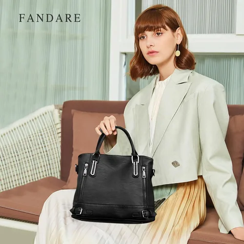 Vista 2 de FANDARE Bolso de mano vintage para mujer, bolso bandolera de piel sintética, impermeable