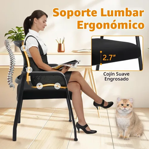 Vista 6 de KLASIKA Silla de escritorio sin ruedas con respaldo de malla ajustable, sillón con soporte lumbar ergonómico y cojín de asiento grueso, sillas