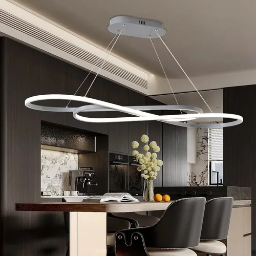 Vista 20 de Lámpara LED de 47.24 pulgadas regulable moderna lámpara colgante 3000K-6500K brillo de color ajustable con control remoto Blanco