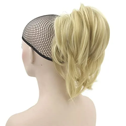Vista 7 de IMISSU Extensiones de cabello sintético rizado y flexible para cola de caballo (rubio 613)