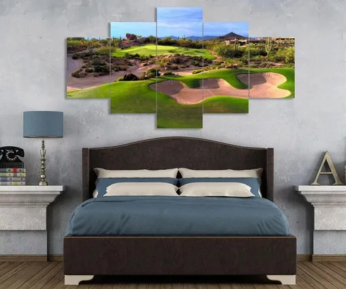Vista 4 de chenchenArt Arte de pared de campo de golf del desierto de Arizona para sala de estar, dormitorio, baño, decoración del hogar, campos de golf