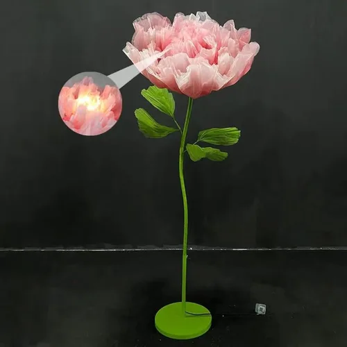 Vista 8 de Decoración de Flores Gigantes con Luz, 6.56 Pies Organza Floral Eléctrica Grande de Apertura Automática con Luz Parpadeante para Boda Cumpleaños