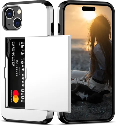 Vista 35 de Nvollnoe Compatible con iPhone 15 Funda con ranura para tarjetas, resistente, protectora de doble capa, a prueba de golpes, ranura oculta