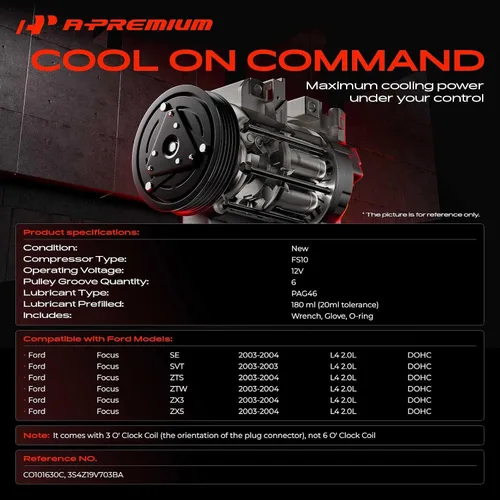 Vista 2 de A-Premium Compresor de aire acondicionado con embrague compatible con Ford Focus 2.0L 2003-2004, solo se adapta a DOHC Compatible with Ford Focus