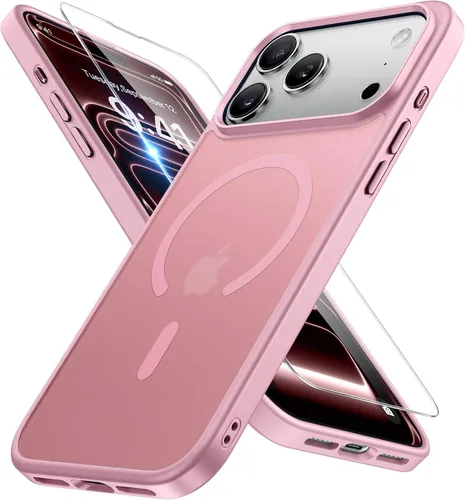 Vista 130 de Miracase - Funda magnética para teléfono 17 (compatible con MagSafe) con protector de pantalla de grado militar, funda mate translúcida antihuellas