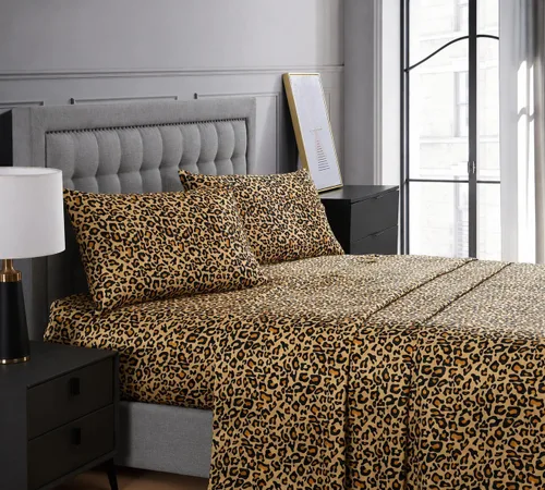 Vista 2 de Beatrice Home Fashions Juego de sábanas Queen de satén 100% poliéster Leopardo