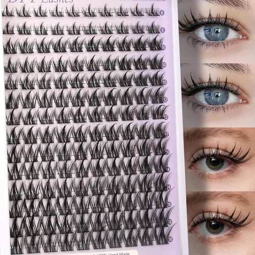 Vista 5 de Natural Lash Clusters Kit Wispy Lash Invisible Clear Band Cluster Eyelash Extensions Kit 8-16mm Individual Lashes Extension D Curl Eyelash Clusters