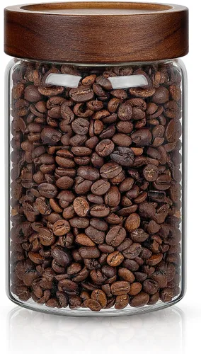 Vista 10 de 1 tarro de almacenamiento de vidrio con tapas herméticas, recipiente de café de 54 onzas líquidas (54.1 fl oz) con tapa de madera, recipiente