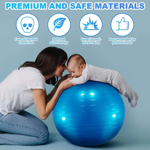 Vista 3 de Jexine Pelota de yoga, pelota de ejercicio de PVC, estabilidad, equilibrio, silla de bola de yoga, bomba rápida para entrenamiento físico, embarazo