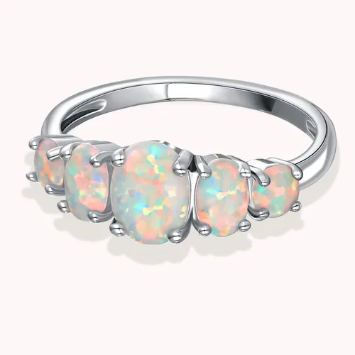 Vista 2 de Voluka - Anillos de ópalo blanco para mujer chapado en oro