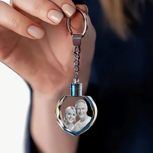 Vista 6 de HAN'S LASER Personalized Keychains with LED Light, Crystal Keychain with Your Own Photo, Great Memorial Gifts