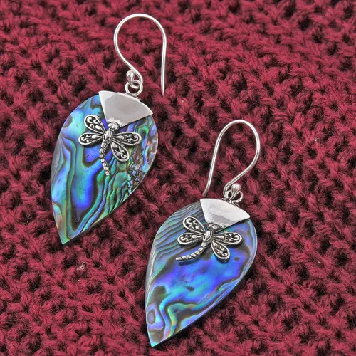 Vista 2 de Stylish Dangle Drop Earrings 925 Sterling Silver Abalone Shell Fashion Beach Jewelry Unique Costume Jewelry for Women Birthday Christmas Gifts for
