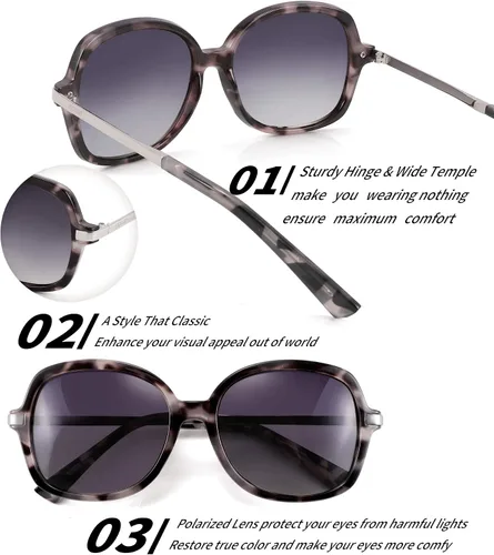 Vista 5 de FEISEDY Gafas de sol polarizadas elegantes clásicas para mujer, gafas de sol cuadradas anchas B2683