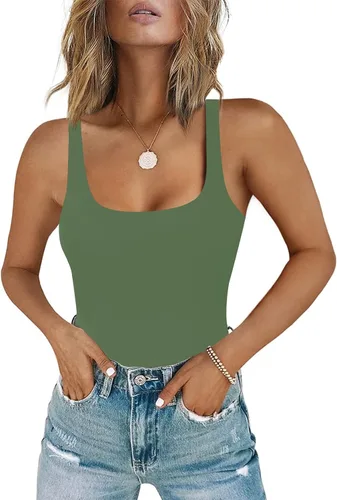 Vista 8 de Chunpin - Body sin mangas con cuello cuadrado para mujer, traje de leotardo, tanga, conjuntos de body A-Negro