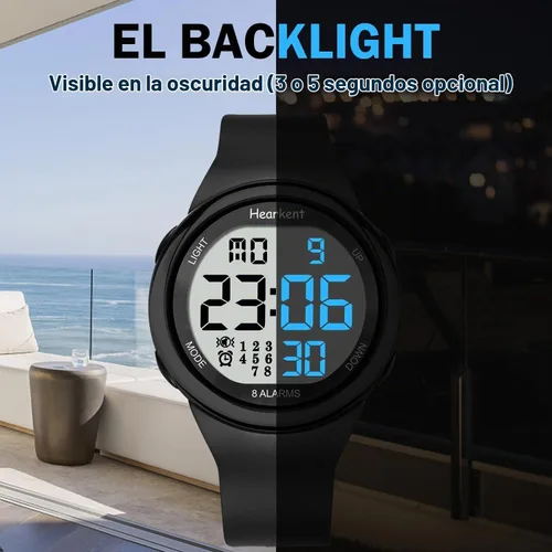 Vista 5 de Hearkent 8 Vibrating Alarms Watch Medication Reminder for Elderly Seniors Negro