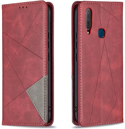 Vista 29 de Funda con tapa para Vivo Y11, Y15, Y12 e Y17, diseño de rombos de piel sintética, con función atril, cierre magnético, para Vivo Y11/Y15/Y12/Y17