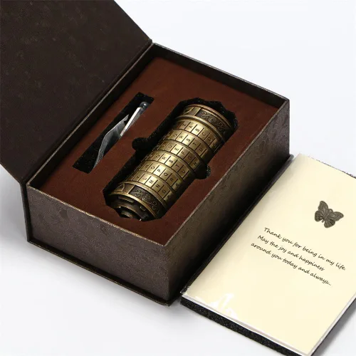 Vista 5 de Regalo único de San Valentín Criptex Código Da Vinci Mini Cryptex Cajas de rompecabezas con cerradura y compartimentos ocultos de metal pesado