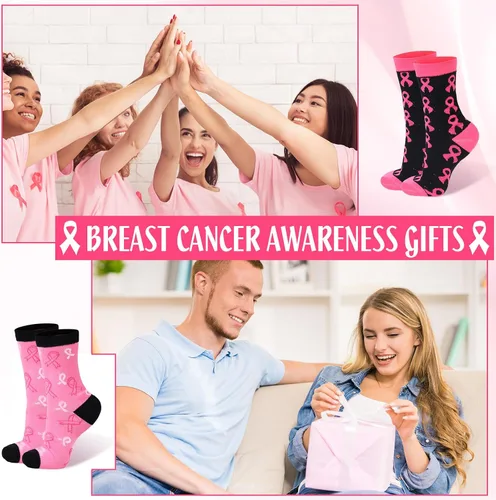 Vista 5 de Hercicy Breast Cancer Awareness Socks Bulk Soft Pink Ribbon Breast Cancer Gifts for Women Sport Football Cheer Accessories
