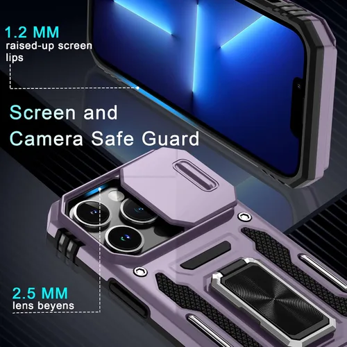 Vista 274 de DEERLAMN Funda para iPhone Xs Max con funda deslizante para cámara + protector de pantalla, soporte giratorio de anillo de grado militar a prueba