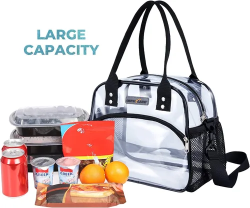 Vista 2 de USPECLARE Bolsa transparente multiusos, bolsa de almuerzo transparente con tablero inferior extraíble, correa de hombro ajustable, aprobada