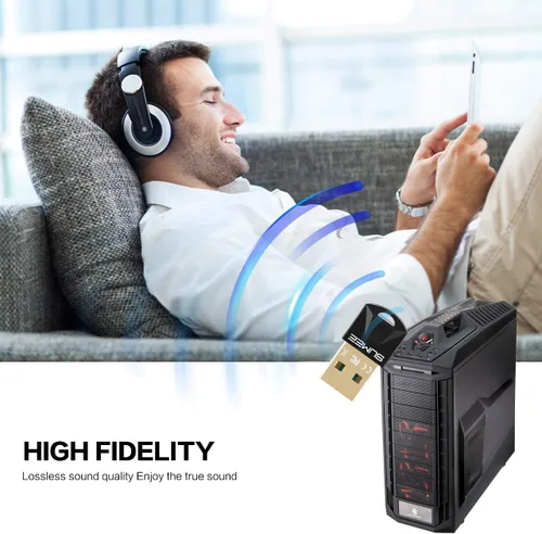 Vista 5 de Adaptador USB Bluetooth 5.0 dong, transmisor inalámbrico Bluetooth receptor para PC, portátil, computadora de escritorio, música estéreo, música