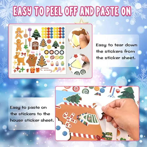 Vista 4 de VABAMNA Artículos de Fiesta de Navidad para Niños - 30 Hojas Haz una Casa de Pan de Jengibre Pegatinas de Manualidades DIY Escenas para Actividades