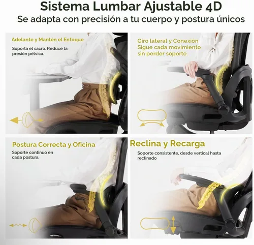 Vista 4 de SIHOO B300 Pro Ergonomic Office Chair Without Footrest, 4D Lumbar Support Negro