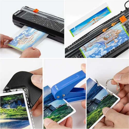 Vista 5 de IMLIKE Laminador térmico A4 con bolsas de laminación, máquina de laminación fotográfica de 9 pulgadas, recortadora de papel integrada, laminadora