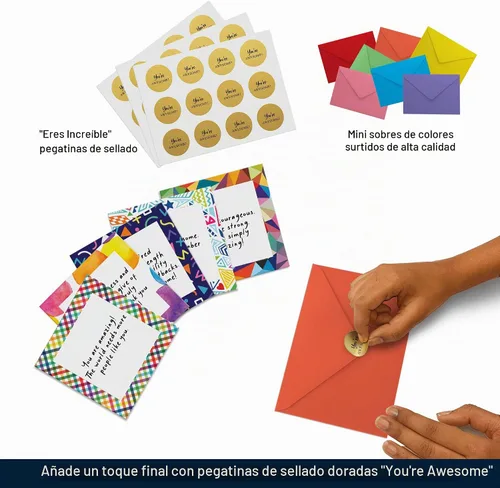 Vista 5 de Dessie 60 tarjetas inspiracionales con sobres de 3.5 x 3.5. Sellos "Eres Increíble" para reconocimiento, aliento, gratitud, afirmaciones positivas