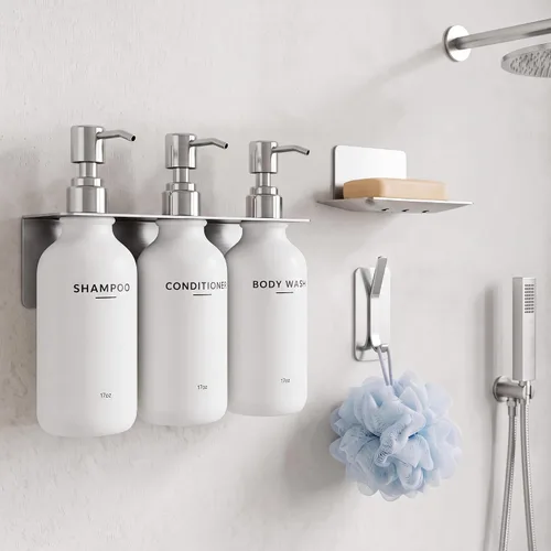 Vista 5 de Shampoo and Conditioner Dispenser - Shower Soap Dispenser Wall Mounted Bathroom Stainless Pump-transparent