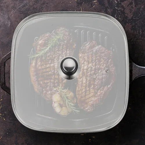 Vista 3 de UPKOCH Tapa cuadrada de vidrio templado con perilla redonda, cúpula de plancha transparente para olla, protector de cacerola, utensilios de cocina