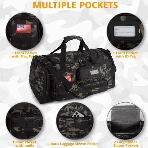 Vista 4 de Bolsa de gimnasio expandible para hombres, táctica grande 3 en 1, bolsa deportiva con compartimento para zapatos, resistente al agua, bolsa de mano