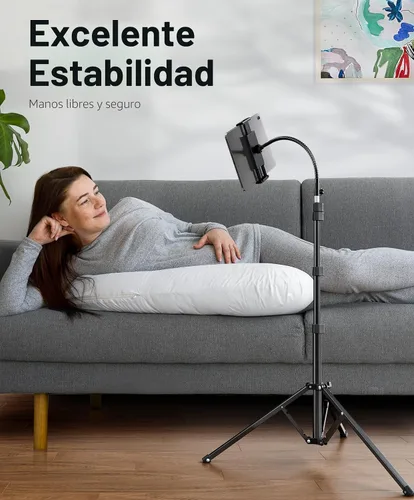 Vista 2 de Weilisi Soporte de trípode resistente para tableta de 82 pulgadas de alto, soporte de suelo con control remoto y cuello de cisne ajustable
