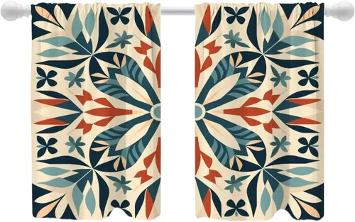 Vista 133 de Shrahala Beige and Orange Abstract Art Brushstrokes Blackout Curtain Tiers, Abstract Oil Paint Kitchen Valance Light Blocking Tier Drapes with Rod