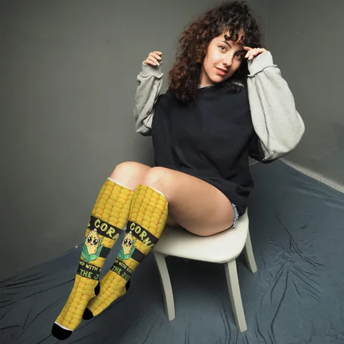 Vista 4 de devor Womens Cotton Socks Knee High Sock for Women's Long Football Sock Fashionable corn Sock