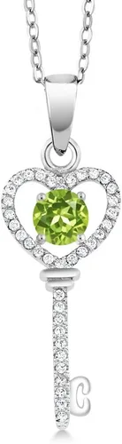 Vista 86 de Gem Stone King Collar con dije de llave de corazón para mujer, plata de ley 925, piedra natal de piedras preciosas, redondo de 0.197 in, con cadena