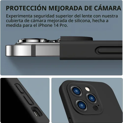 Vista 4 de CellEver Funda de silicona resistente para iPhone 14 Pro [protección de cámara] [revestimiento antiaceite] protección militar contra caídas Negro