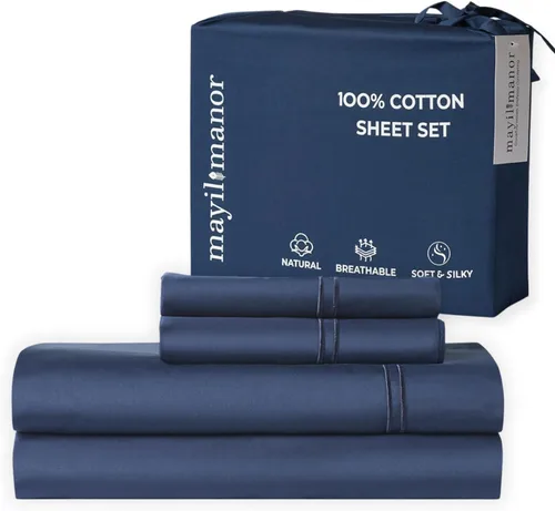 Vista 30 de Sábanas de Cama de Algodón 100% Natural Juego de Sábanas Twin de Tejido Satinado de Una Sola Capa de 500 TC Ropa de Cama Sólida Suave