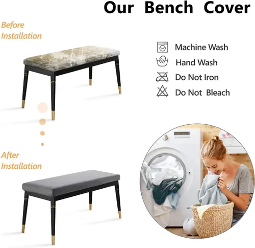 Vista 6 de Fundas de banco Fundas de banco lavables rectangulares para comedor con elástico en la parte inferior Funda protectora elástica de muebles
