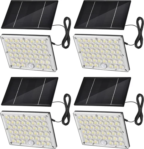 Vista 9 de Pack de 2 luces solares con 184 LED para exteriores, con sensor de movimiento, luces solares de pared impermeables al aire libre con 3 modos