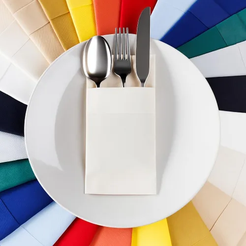 Vista 8 de Servilletas de bolsillo American Homesttead, paquete de 50 unidades, 15.75 x 15.75 pulgadas, papel de lino con tacto airlaid, plegadas con bolsillo