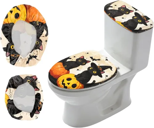Vista 19 de Juego de 2 fundas de tapa de inodoro de grano de madera y cubierta de tanque, juego de fundas elásticas rústicas para asiento de inodoro