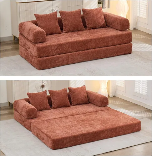 Vista 8 de Sofá de compresión, sofá cama convertible, sofá modular con almohada, cómodo sofá de tela de felpilla con espuma viscoelástica, sofá de piso