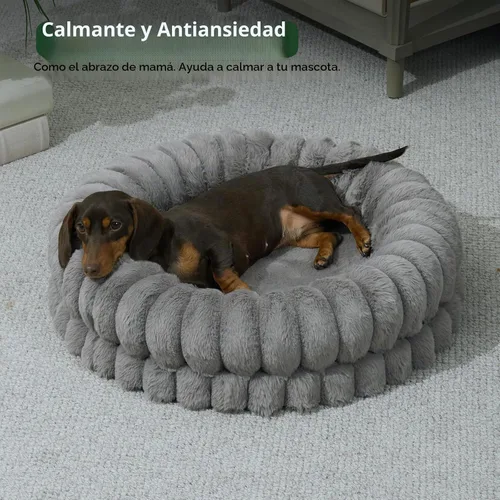 Vista 3 de BALANCE Cama de lujo para perros en forma de dona, camas redondas de 24 pulgadas para perros pequeños, lavable, cama ortopédica calmante para Gris
